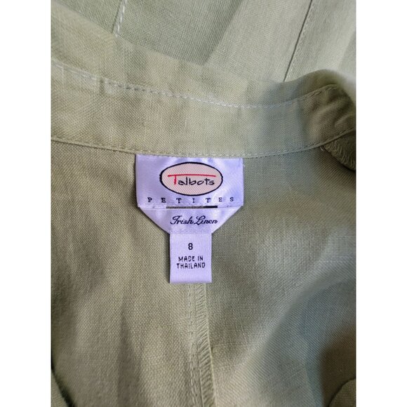 Talbots Petites Womens Green Button-Front Irish Linen Blazer Jacket 8P Casual - Picture 3 of 7